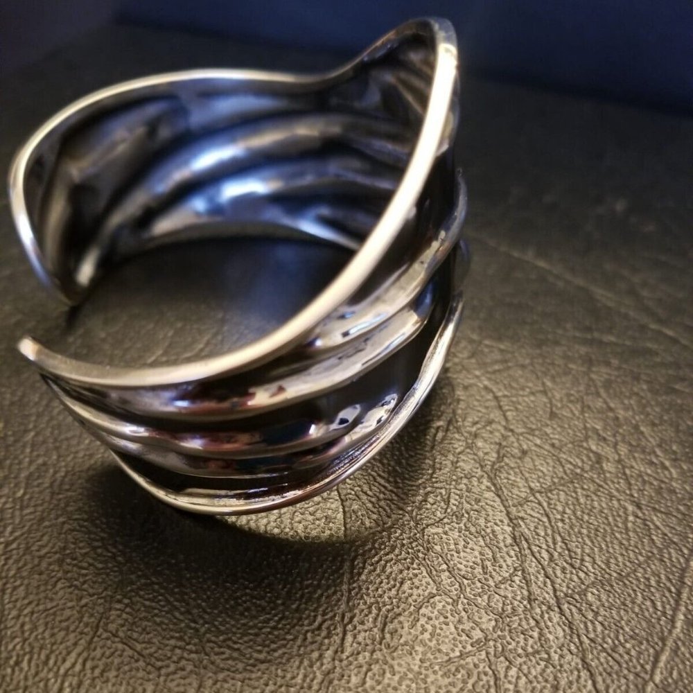 Solid Sterling Silver Oxidized Cascading Waves Wi… - image 4